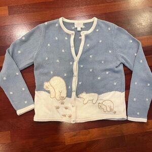 Vintage Christopher & Banks Blue Polar Bear Cardigan